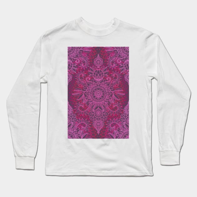 Magenta, Pink & Coral Protea Doodle Pattern Long Sleeve T-Shirt by micklyn